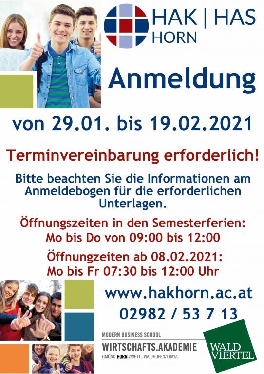 ANMELDUNG an der HAK/HAS/EWF