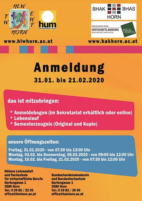 HLW/FW/EWF: Anmeldung 